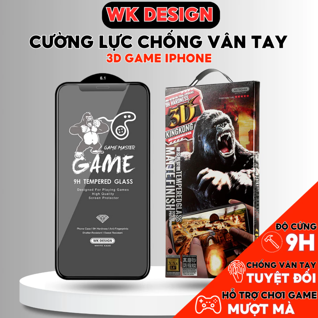 Kính cường lực iphone chống vân tay 3D WK dán màn hình iPhone Xs Max 11 12 13 14 15 pro max