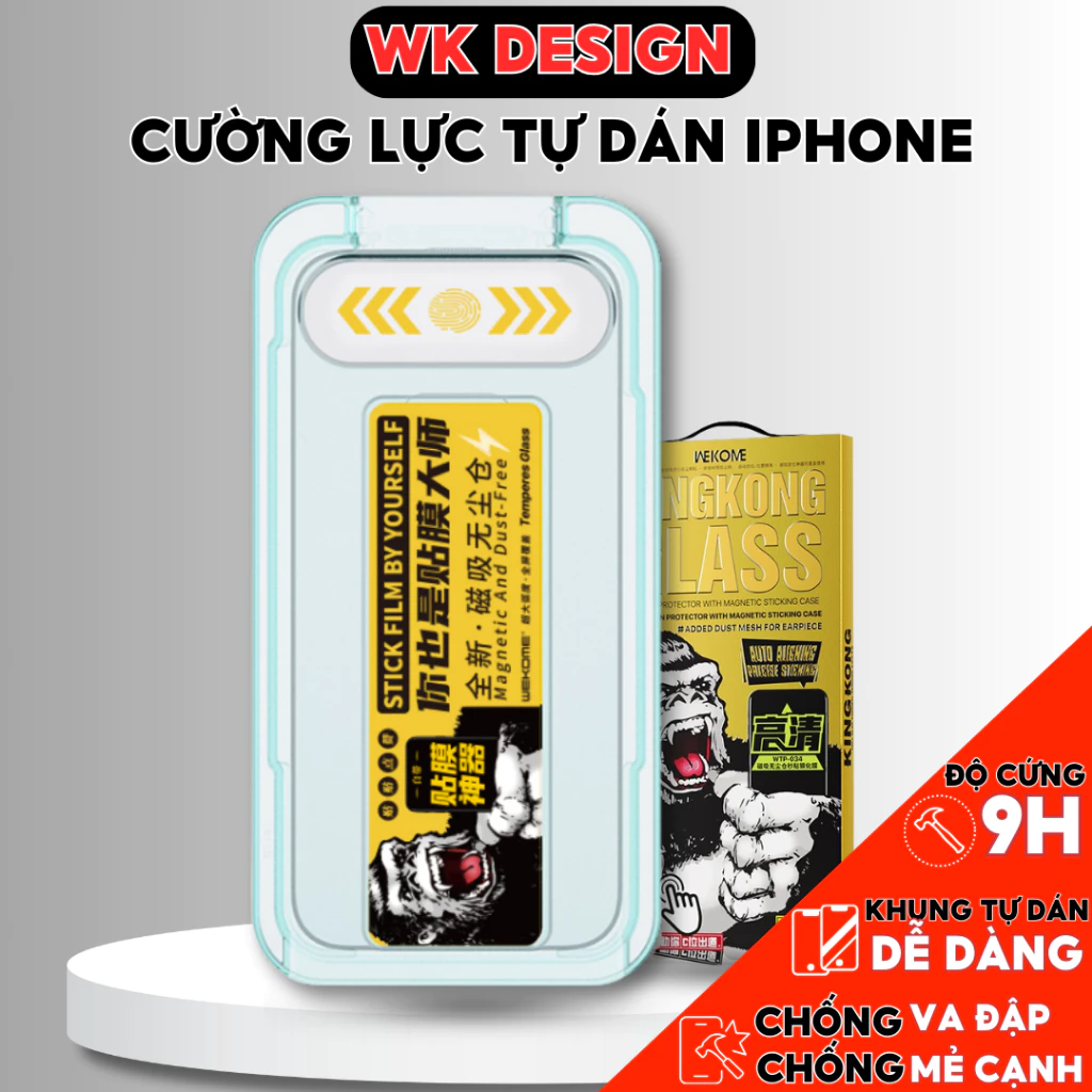 Kính cường lực Iphone trong suốt WK tự dán dán màn hình iPhone Xs Max 11 12 13 14 15 Pro Max