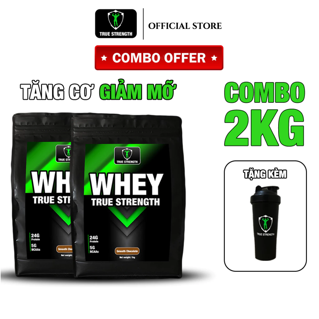 Combo 2kg Whey True Strength | Tăng Cơ Giảm Mỡ | Tặng kèm Bình Lắc