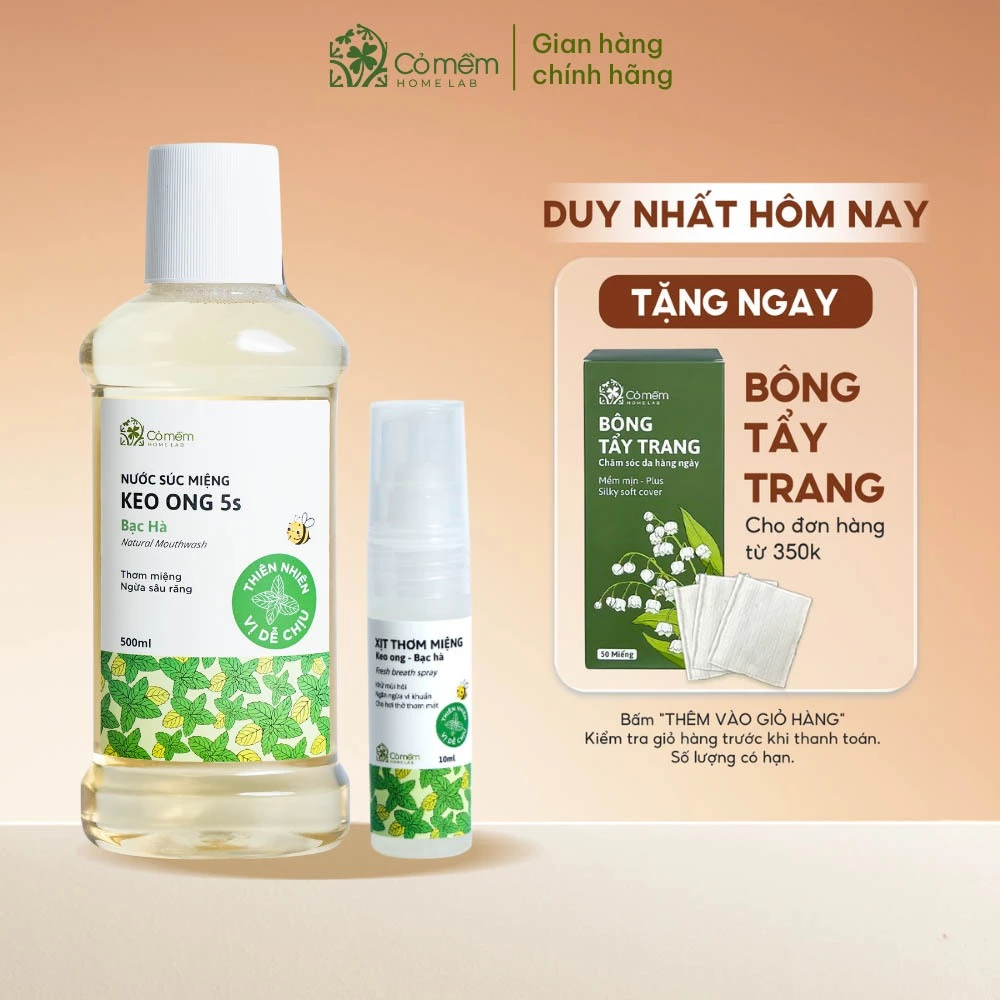 Bộ Combo Nước Súc Miệng Và Xịt Thơm Chăm Sóc Răng Miệng Ngừa Hôi Cỏ Mềm 600g