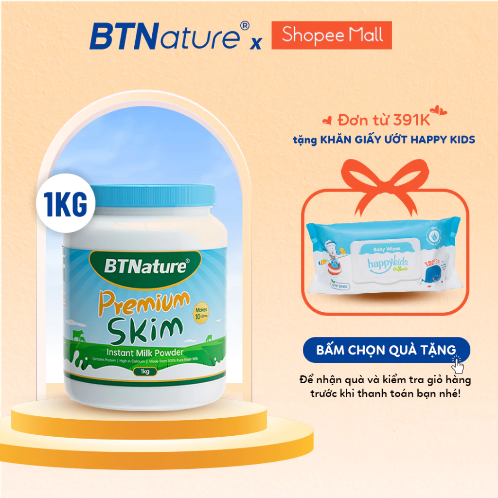 Sữa bột ít béo BTNature cho người lớn, Bổ sung Canxi - Protein cho xương chắc khỏe, kiểm soát cân nặng, tăng miễn dịch