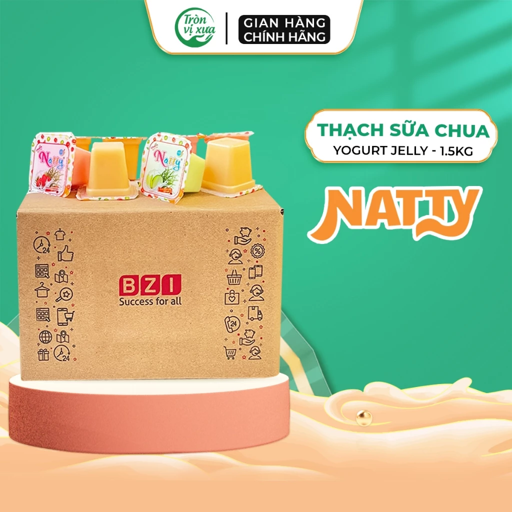 Thùng 1.5kg thạch sữa chua, Thạch sữa chua Natty Long Hải hương vị trái cây - Trọng lượng 1.5kg  | Tròn vị xưa