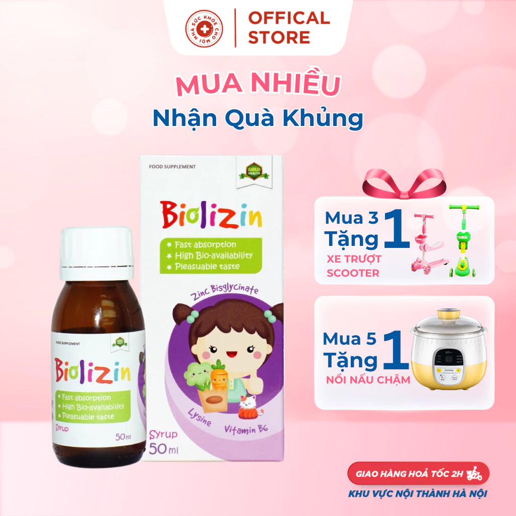 Kẽm Biolizin hỗ trợ bổ sung Lysine, Kẽm, Vitamin B6 giúp bé ăn ngon, tăng đề kháng chai 50ml