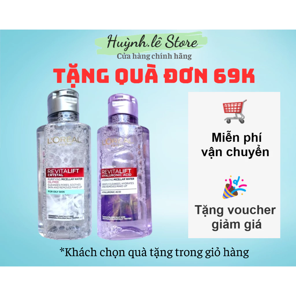 [Hàng cty] Nước Tẩy Trang Lo real TÍM Làm Sạch Và Cấp Ẩm Revitalift Hyaluronic Acid Hydrating Micellar Water 95ml Loreal