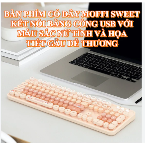 Bàn phím CÓ DÂY MOFII SWEET GẤU kết nối cổng USB tiện lợi với màu sắc nữ tính dễ thương