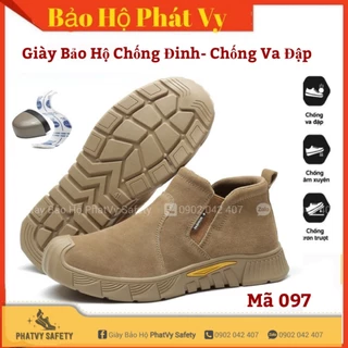 Giày Bảo Hộ Không Dây BD97 Chống Đinh,Chống Va Đập,Chống Trơn Trượt-Tia Lửa Hàn Bằng Da Bò Lộn Cao Cấp-Tặng Vớ