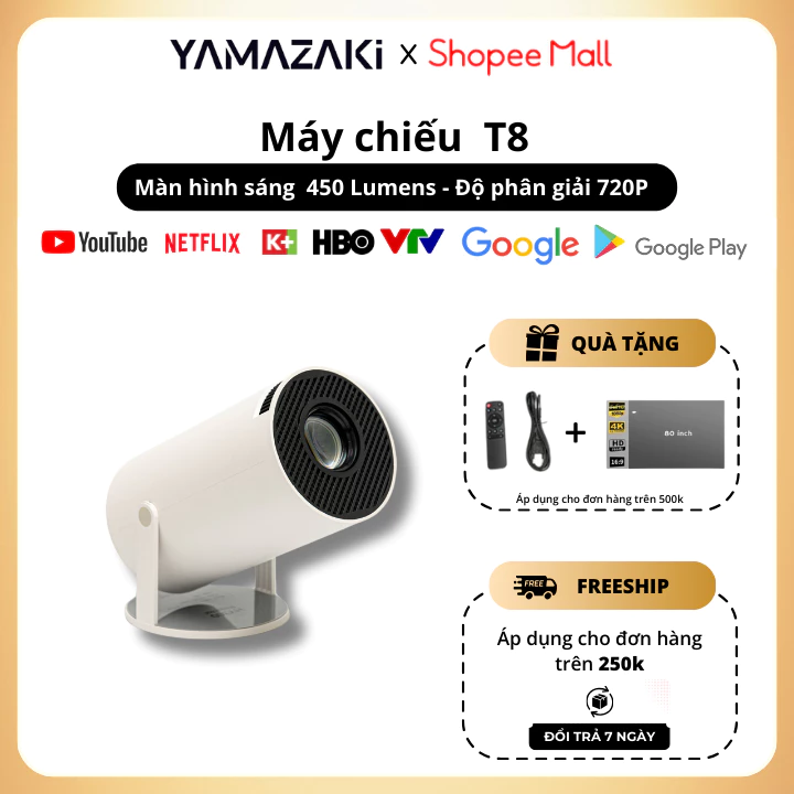 Máy Chiếu Mini HY300 PRO Android 9.0, Full HD 1080, Kết Nối Điện Thoại, đổi mới 30 ngày bảo hành 12T JD050