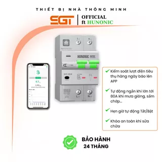 Aptomat Theo Dõi Lượng Điện Thông Minh 40A 63A 80A Hunonic HNT Điều Khiển Từ Xa Qua Wifi SGT