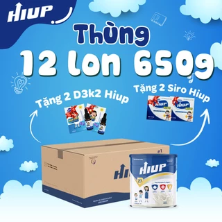 Thùng 12 lon sữa bột tăng chiều cao HIUP 650g cho trẻ từ 3 - 15 tuổi với công nghệ từ Hoa Kỳ