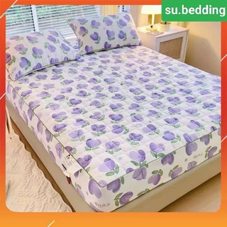 Bộ ga gối trải giường 3 món trần bông cotton đũi xơ đậu nành bọc chân nệm 15 trở  xuống mềm mại thoáng khí