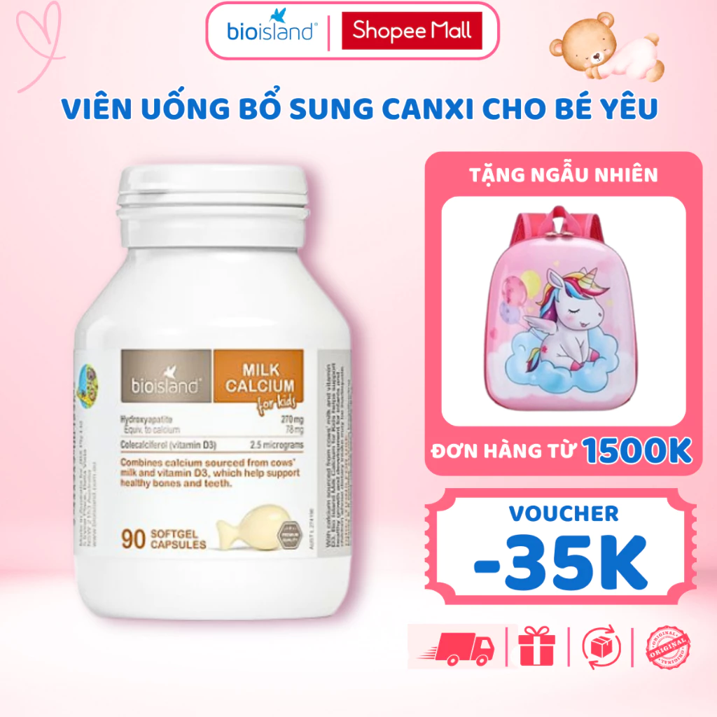 Canxi cho bé giúp chắc khỏe hệ xương và răng Bioisland Milk Calcium For Kids 90 viên của Úc