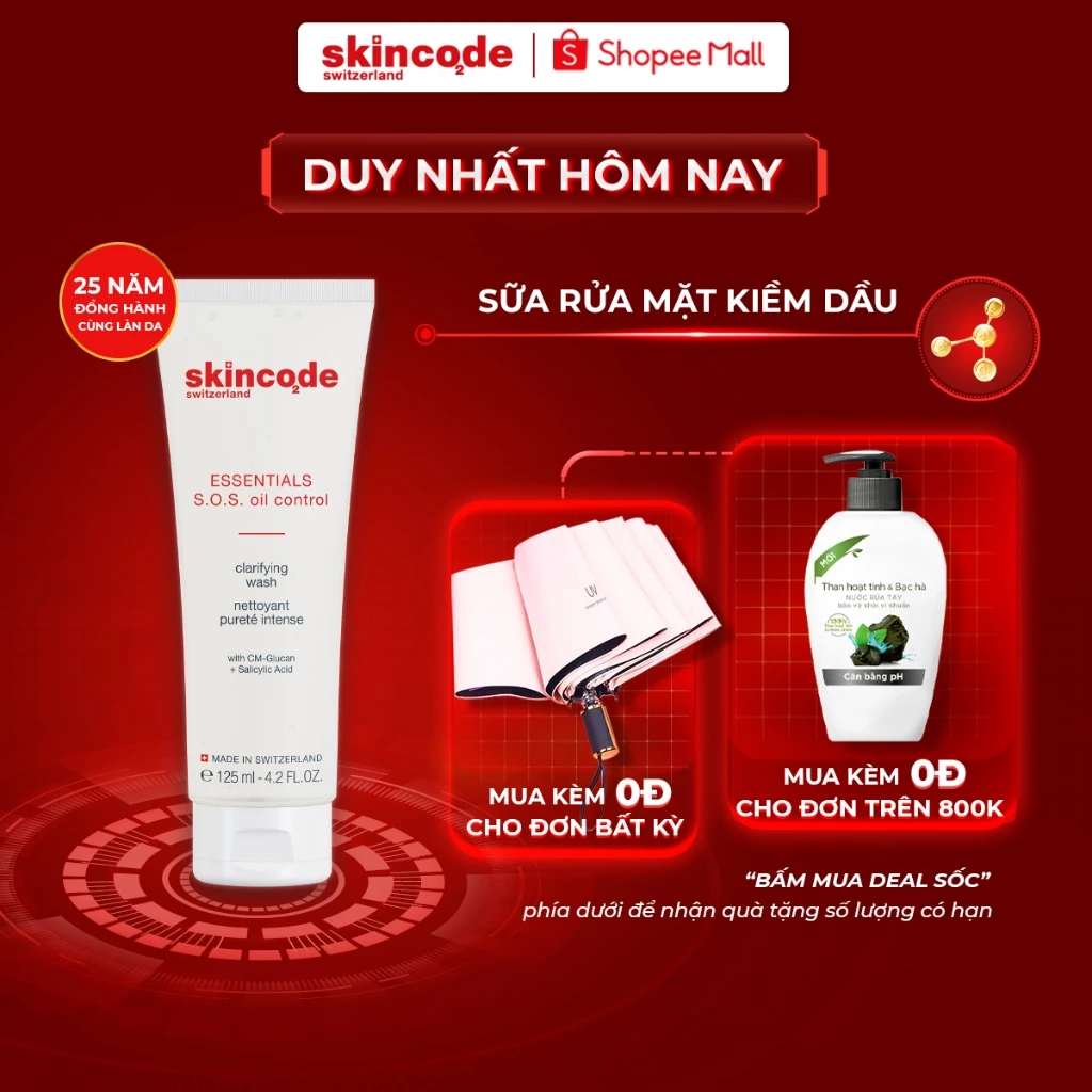 Sữa rửa mặt kiềm dầu Skincode Essentials S.O.S 125ml se khít lỗ chân lông dành cho da dầu mụn, nhạy cảm - MS 1700