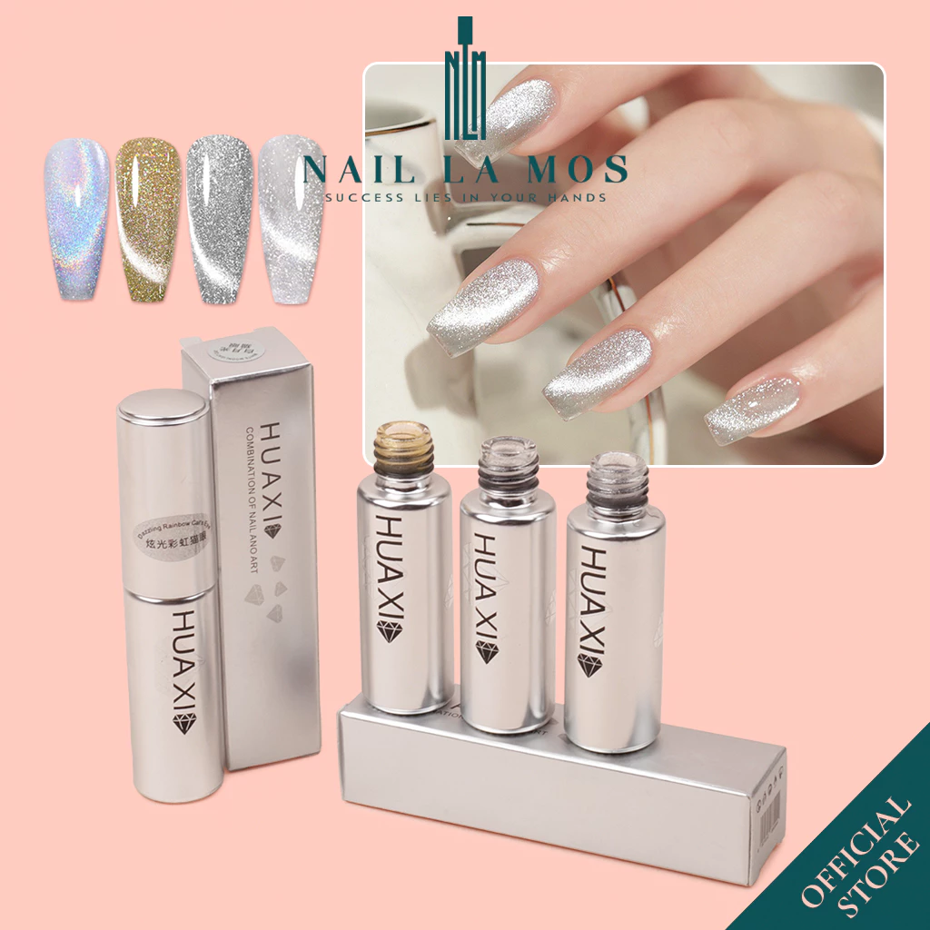 Top mắt mèo kim cương Huaxi 9D chính hãng - Sơn gel mắt mèo ánh trăng Huaxi trắng bạc vàng cầu vồng 15ml (lẻ chai)