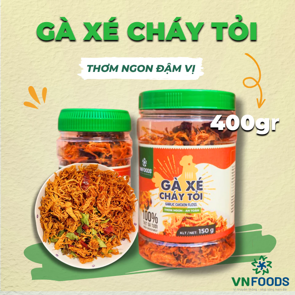 Khô Gà Cháy Tỏi Xé Sợi Loại 1 Thơm Giòn - Đồ Ăn Vặt Ngon VN-FOODS | Dạng Hũ