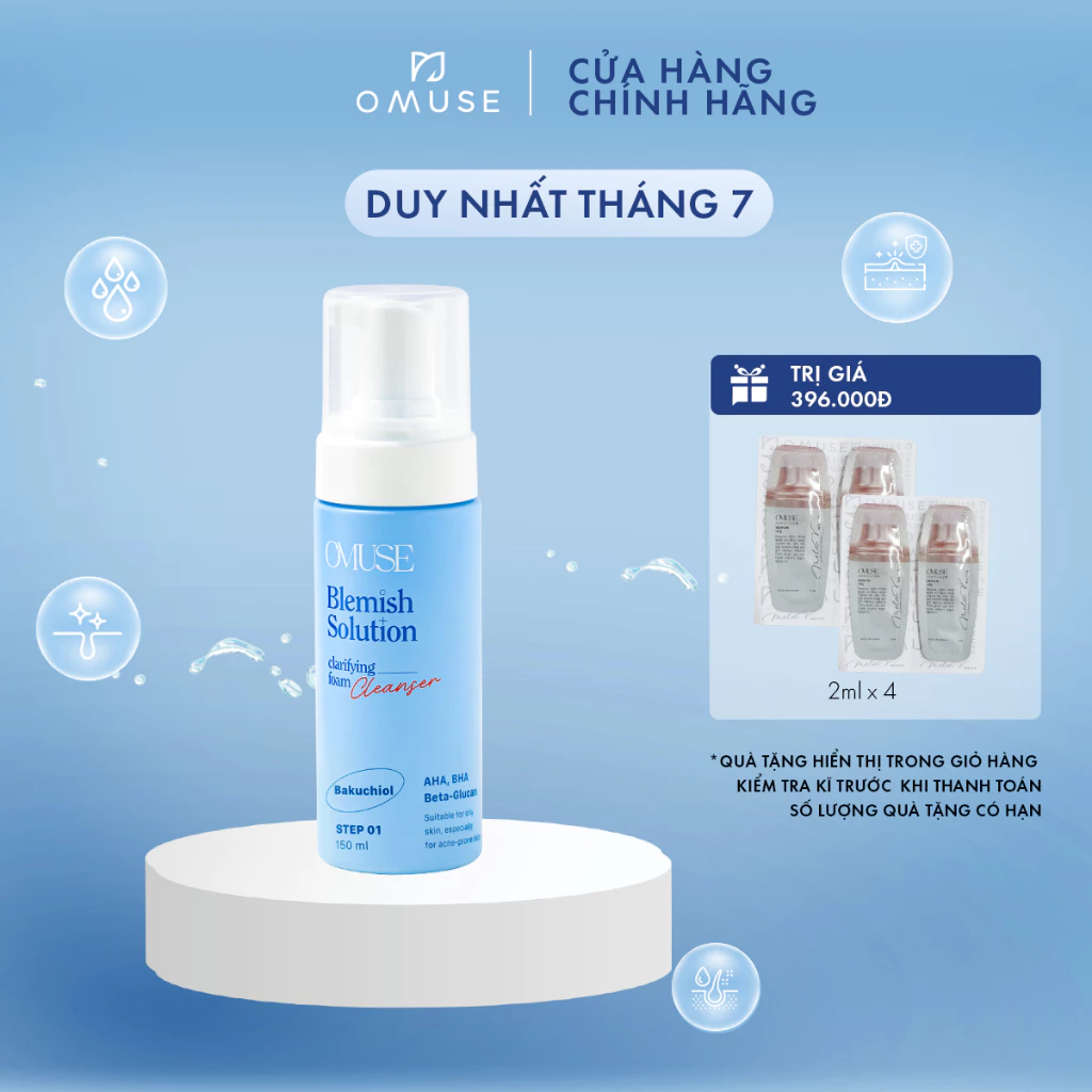 Sữa rửa mặt tạo bọt làm sạch kiềm dầu không khô da OMUSE Blemish Solution Clarifying Foam Cleanser 150ml