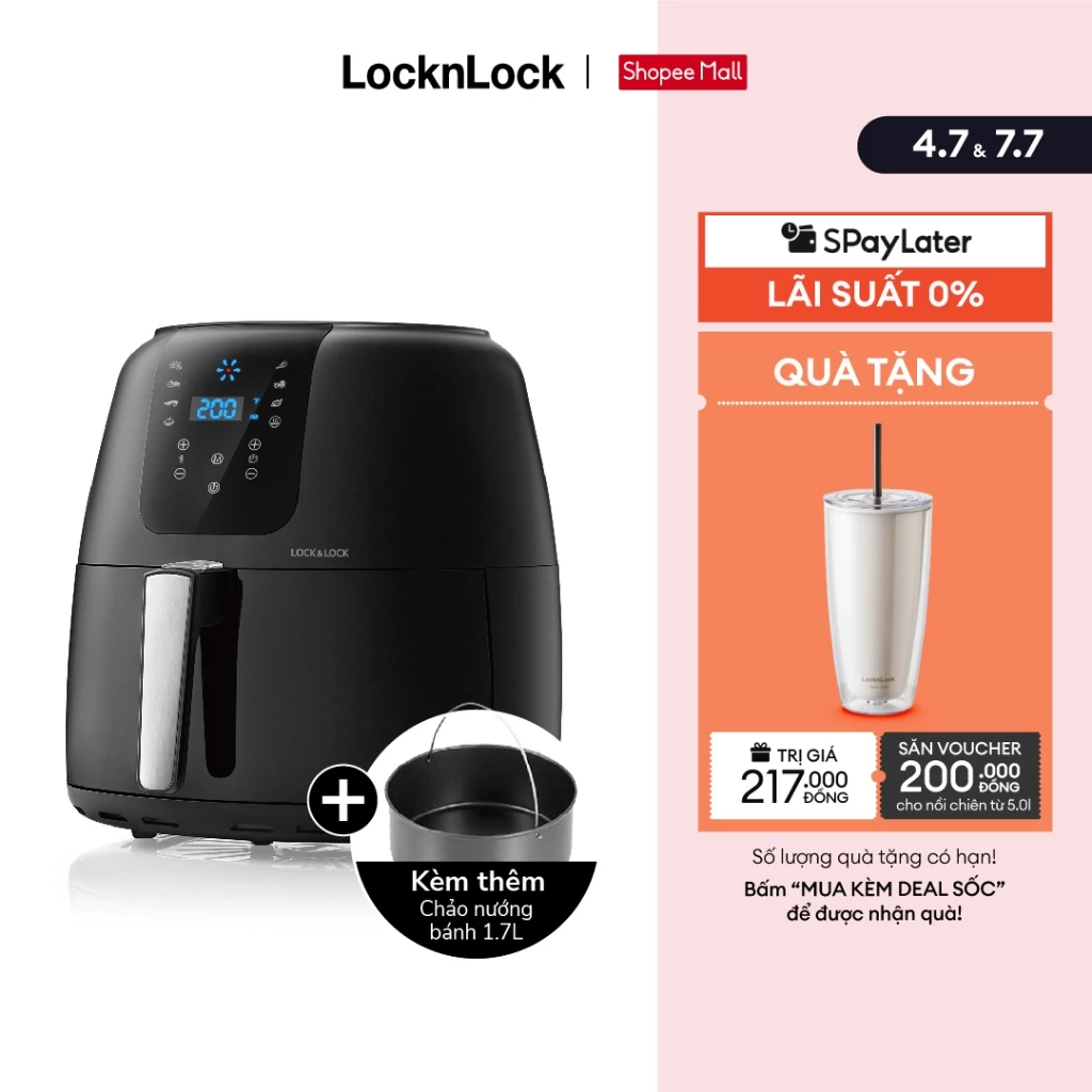 Nồi Chiên Không Dầu Lock&Lock Super Jumbo Air Fryer 7.2L Màu đen EJF296BLK