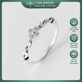 Nhẫn bạc nữ TLEE viền mắt xích bốn lá đính đá cao cấp TleeJewelry A0256