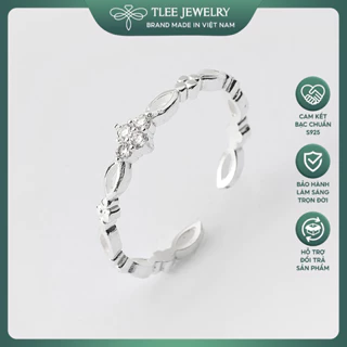 Nhẫn bạc nữ TLEE hoa mai đính đá viền trơn cá tính TleeJewelry A0212