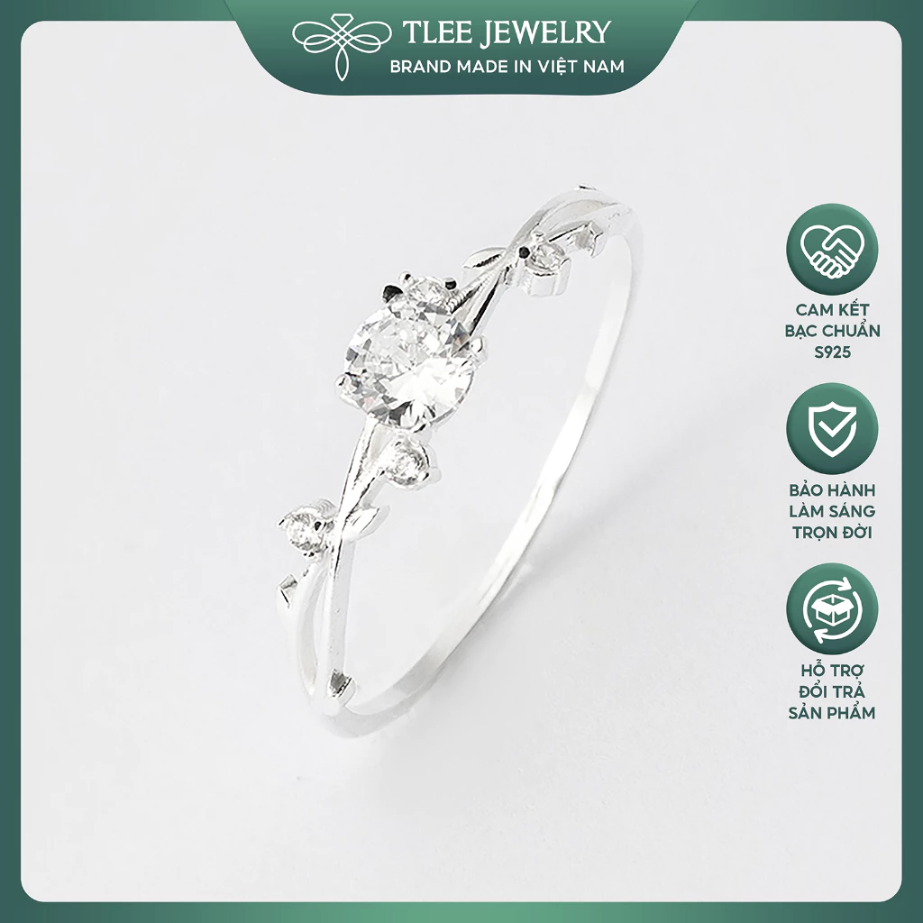 Nhẫn bạc nữ TLEE ổ đá bốn chấu cành hoa đan chéo TleeJewelry A0211