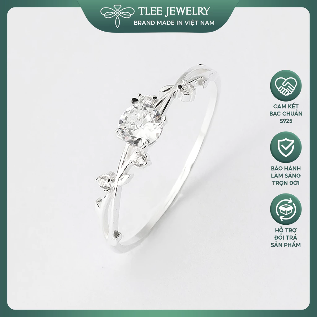 Nhẫn bạc nữ TLEE ổ đá bốn chấu cành hoa đan chéo TLEE JEWELRY A0211