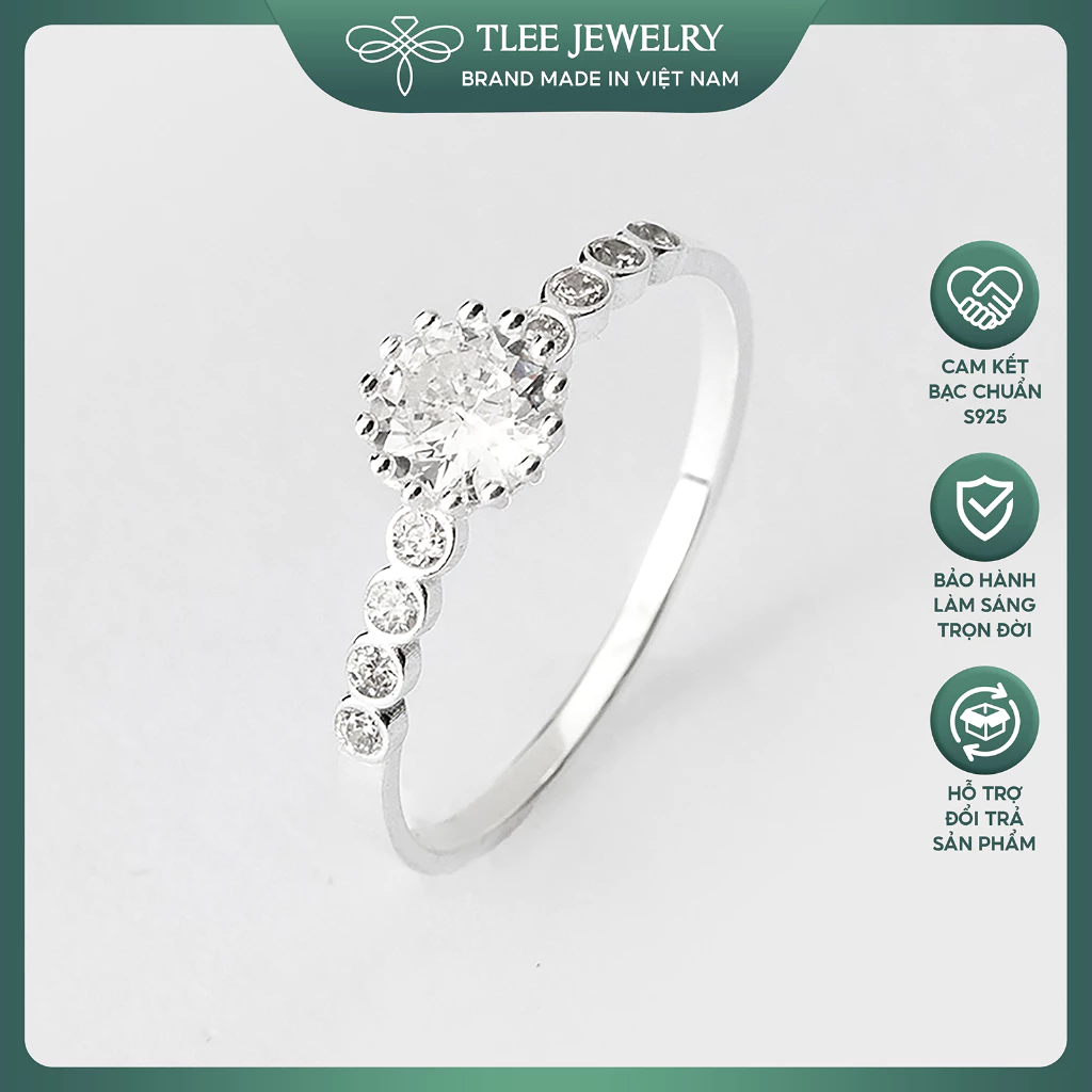 Nhẫn bạc nữ TLEE ổ đá hoa cúc viền đính đá sang trọng TleeJewelry A0194