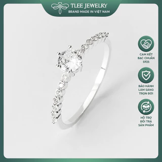 Nhẫn bạc nữ TLEE ổ đá sáu chấu viền 14 viên đá sang trọng TleeJewelry A0193