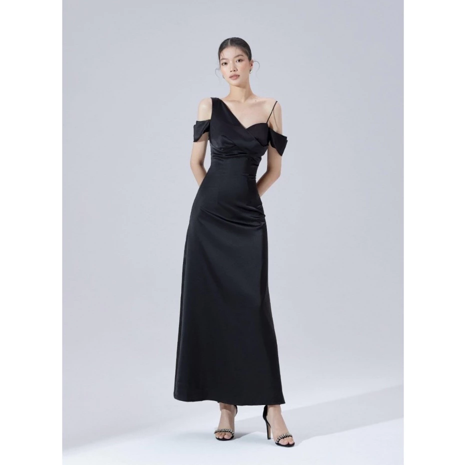 ĐẦM LỤA VÂN GỖ , LỤA DÀI TRỄ VAI - MYNA SILK WOMEN , có size S M L , may 2 lớp đi tiệc sang trọng