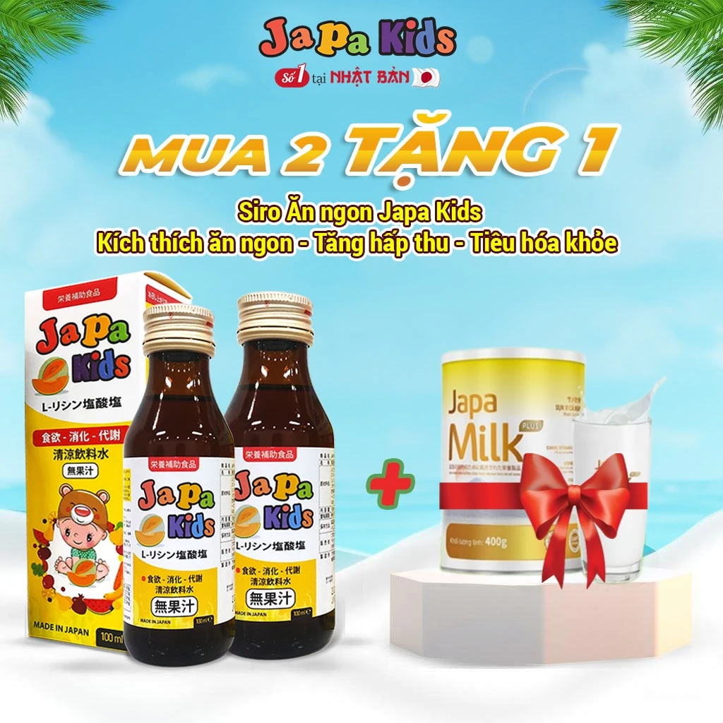 [ Chính Hãng ] Combo 2 Chai Siro ăn ngon Japa Kids tặng 1 sữa non Japa Milk nhập khẩu Nhật Bản