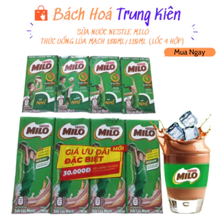 Sữa nước Nestle Milo - Thức uống lúa mạch 180m/110ml (lốc 4 hộp)