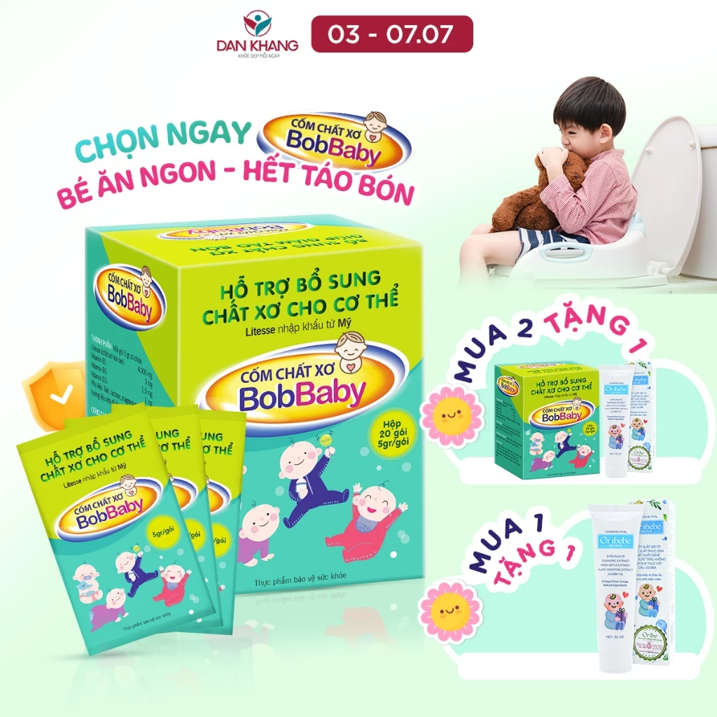 Cốm Chất Xơ BobBaby Dân Khang bổ sung chất xơ cho bé giảm táo bón - Hộp 20 gói x 5g