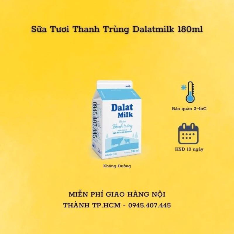 Sữa Tươi Thanh Trùng Đà Lạt Milk 180ml