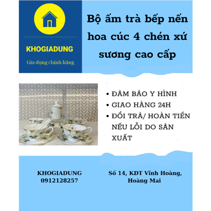 [Hàng có sẵn] Bộ ấm trà bếp nến hoa cúc 4 chén xứ sương cao cấp