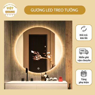 Gương Tròn Treo Tường Có Đèn Led Cảm Ứng Thông Minh, Gương Treo Bàn Trang Điểm, Nhà Tắm Sắc Nét