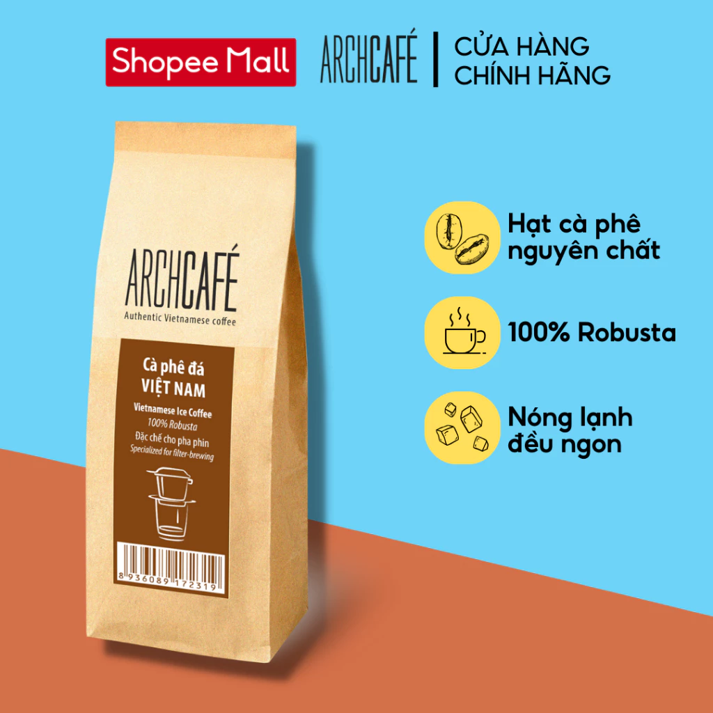 Cà phê đá Việt Nam (nhãn nâu) - Hạt rang xay Archcafé (500g/túi)