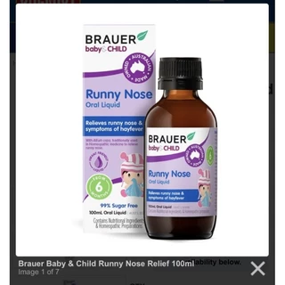 Siro sổ mũi Brauer Runny Nose của Úc cho bé từ 6 tháng tuổi 100ml mẫu mới