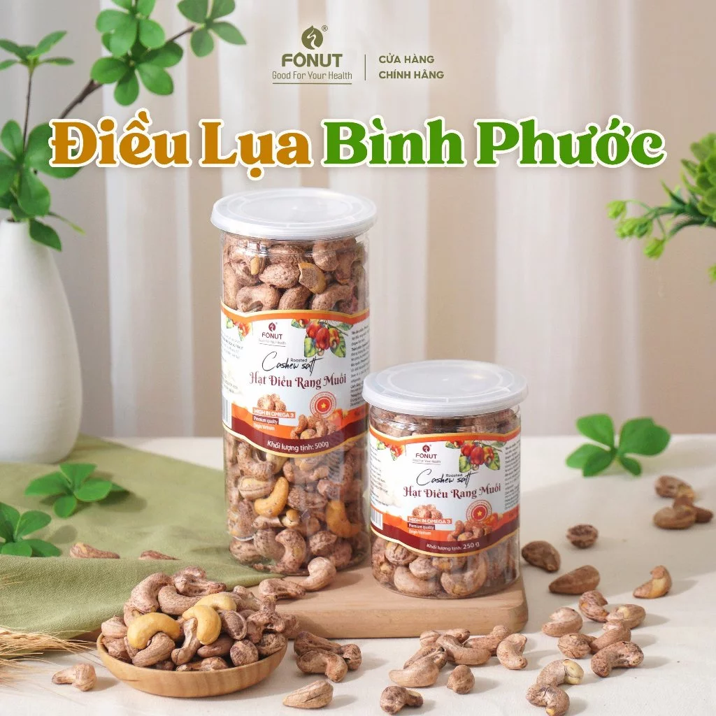 Hạt điều lụa rang muối Fonut 500G - 250G hạt dinh dưỡng tốt cho mẹ bầu, ăn kiêng healthy làm sữa hạt