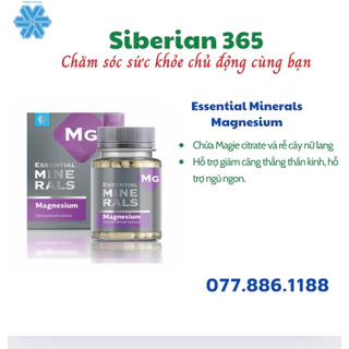 Essential Minerals Magnesium bổ sung Magiê hỗ trợ giảm căng thẳng và ngủ ngon- SIBERIAN WELLNESS – 60 viên