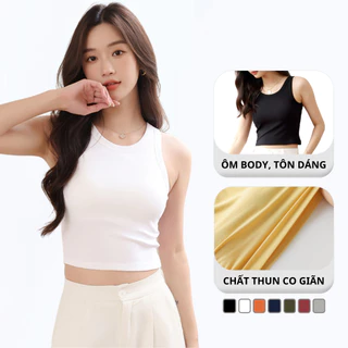 Áo Croptop Ôm Body Sát Nách 3 Lỗ Nữ Madela Vải Thun Co Giãn Mềm Mát, Áo Thun Croptop Ba Lỗ Nữ Dáng Ôm Body