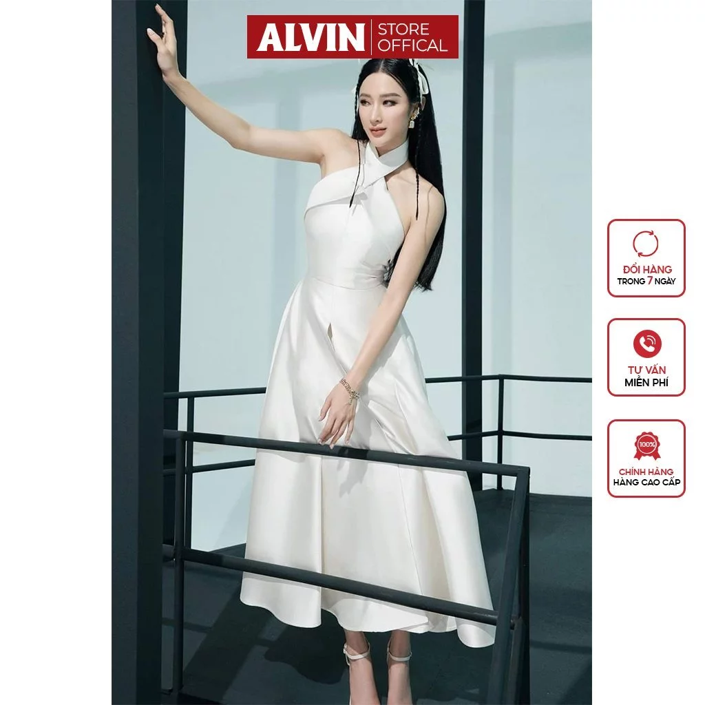 Đầm Xòe Dài Cổ Yếm Xẻ Tà Dự Tiệc Alvin Store 2936
