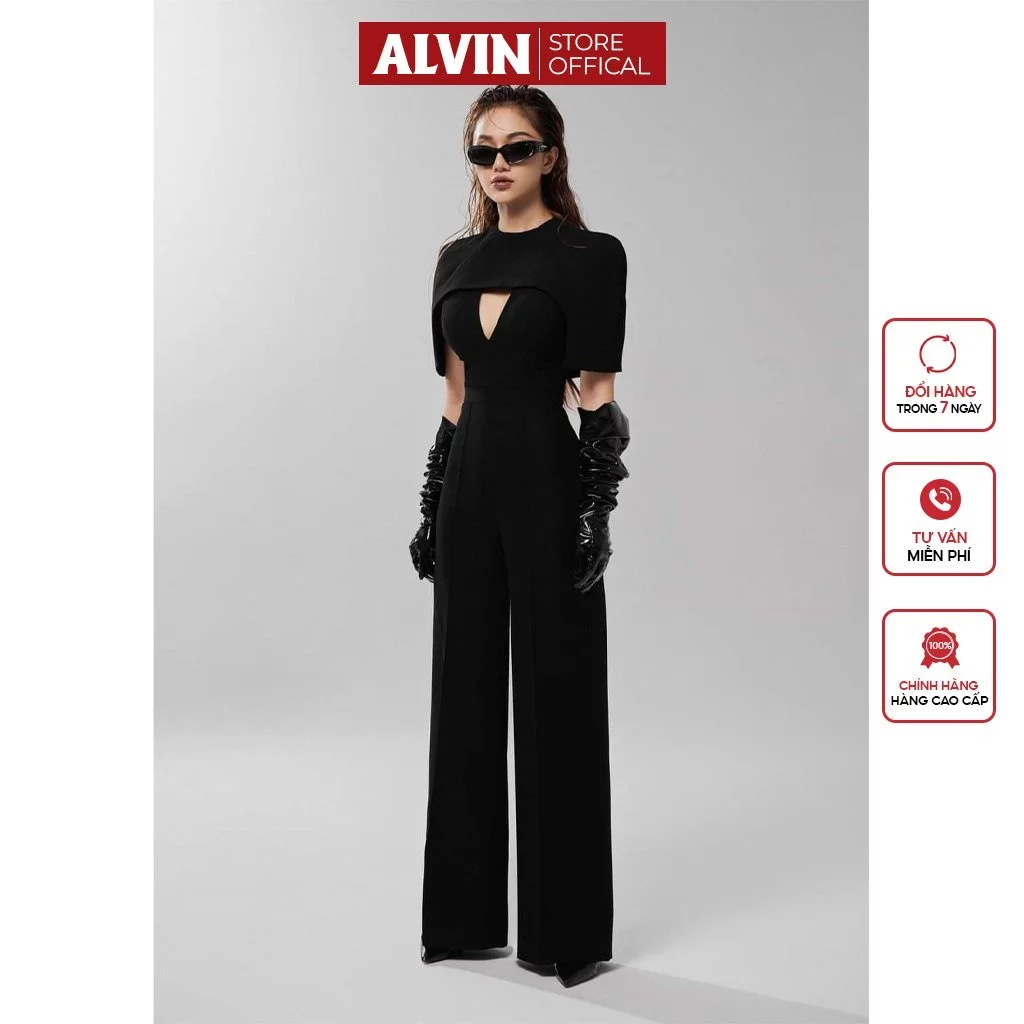 Jumpsuit Dài Ống Suông Xẻ Ngực Phối Tay Liền Alvin Store 1591