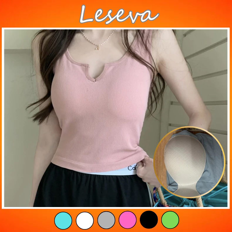Áo ngắn 2 dây không tay ba lỗ Croptop sát nách Cotton trơn có đệm ngực CT01 - LESEVA STORE