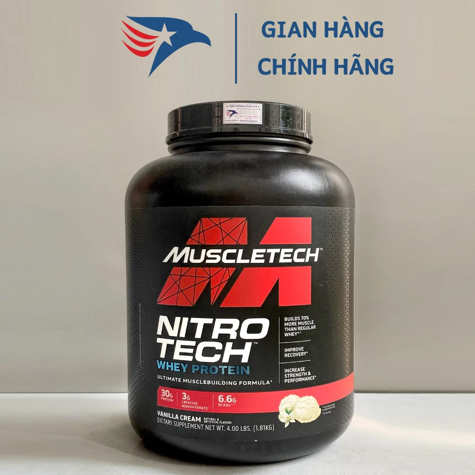 Bổ sung đạm tăng cơ ''Muscletech'' NitroTech + Creatine : 4lbs 1.82kg