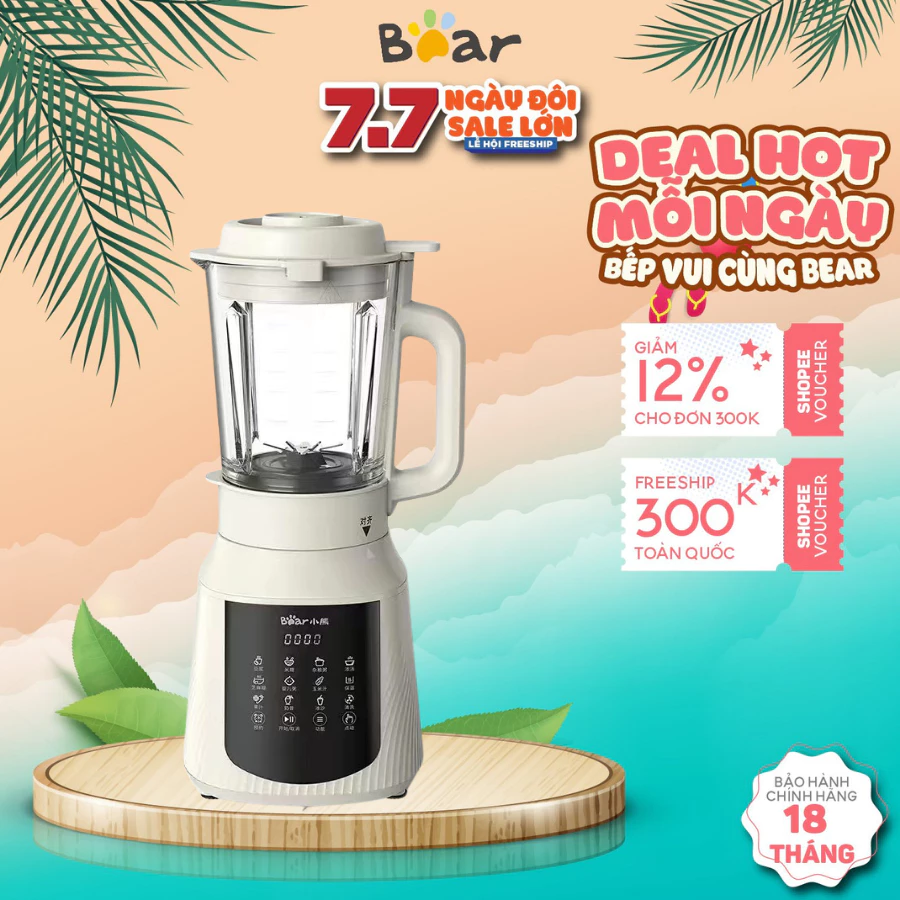 Máy làm sữa hạt đa năng 1.5L Bear PBJ-C16Q8 -  CS 1200W- 12 chế độ nấu đậu nành, sinh tố- Hàng Chính Hãng- BH 18 tháng