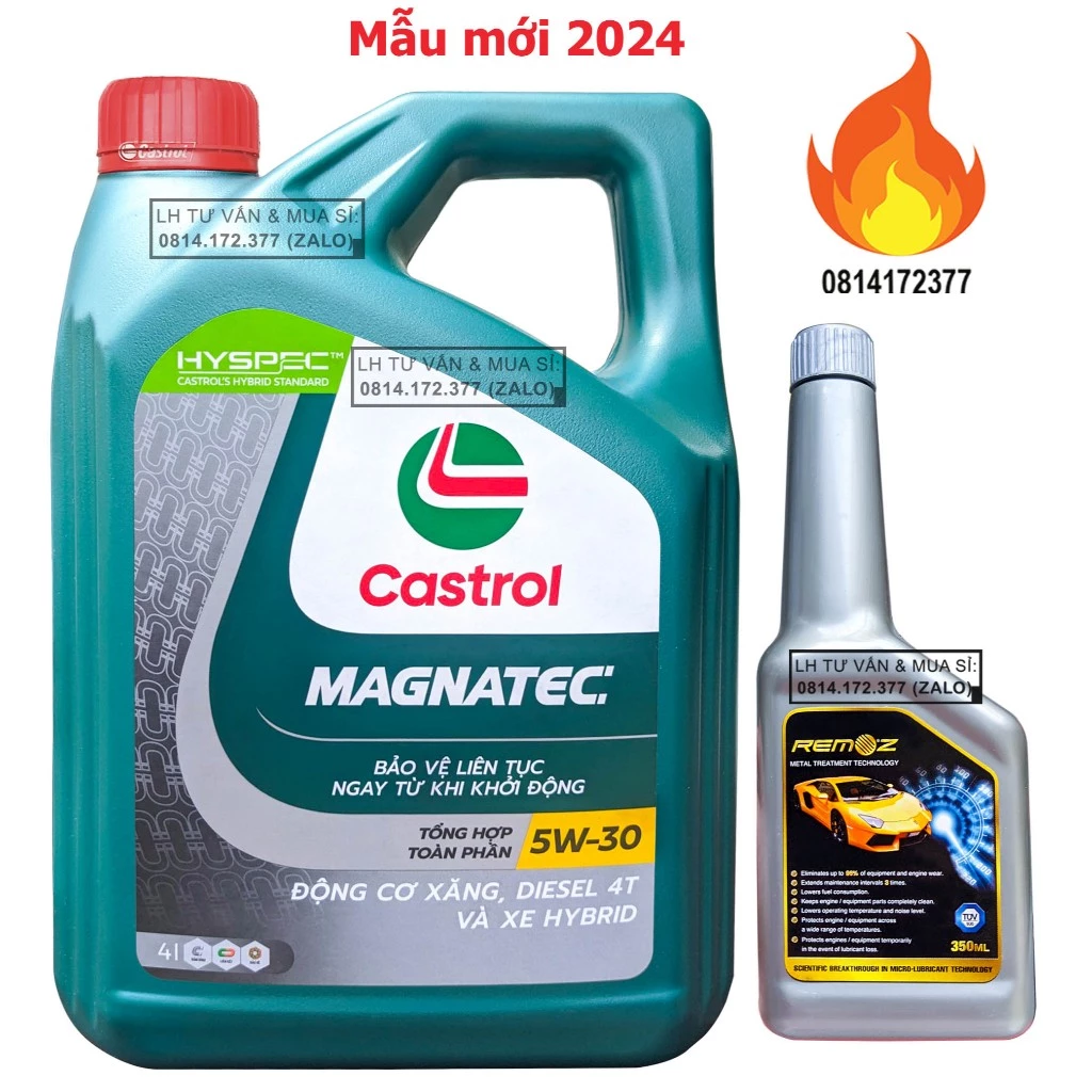 Combo Dầu nhớt tổng hợp ô-tô Castrol Magnatec Stop-Star 5w30 4.000ml (4L) + Phụ gia nano tăng độ nhớt