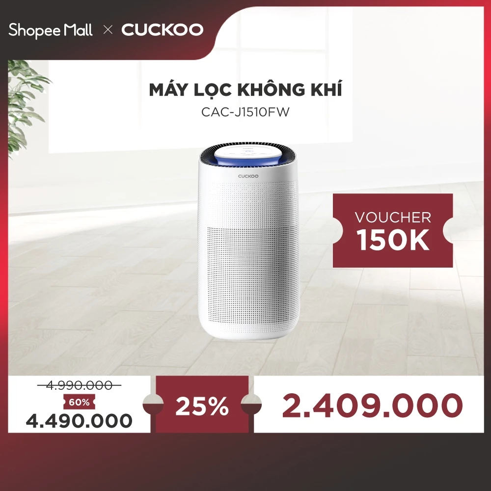 Máy lọc không khí Cuckoo 45m2 CAC-J1510FW/WHCKV - 3 in 1 HEPA- lọc bụi mịn PMO.3- đèn cảnh báo chất lượng không khí