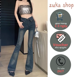 Quần jeans nữ ống loe tua rua gấu, Quần bò retro siêu mát dành cho mùa hè 2023