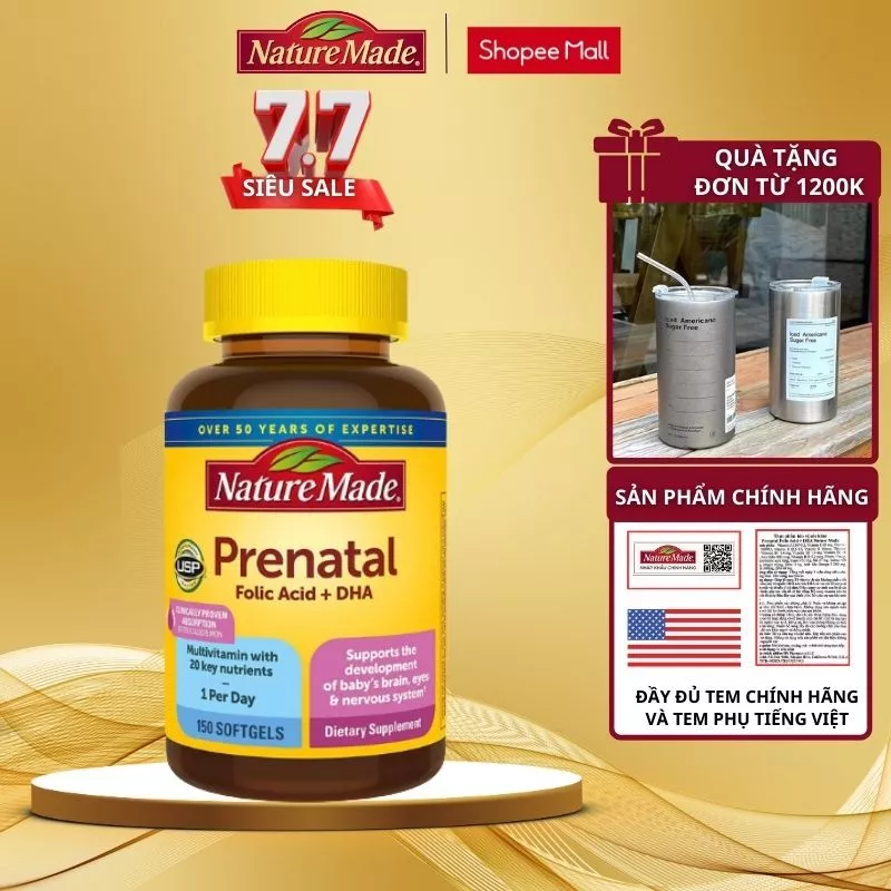 Vitamin tổng hợp bầu Nature Made Prenatal Folic Acid + DHA 150 viên bổ sung vitamin, khoáng chất và DHA cho mẹ và bé