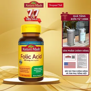 Axit Folic cho bà bầu Nature Made Acid Folic 400mcg 250 viên của Mỹ giúp giảm nguy cơ dị tật thai nhi, tăng đề kháng