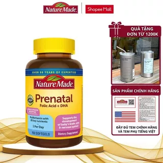 Vitamin tổng hợp bầu Nature Made Prenatal Folic Acid + DHA bổ sung 23 loại vitamin giúp phát triển hệ thần kinh thai nhi