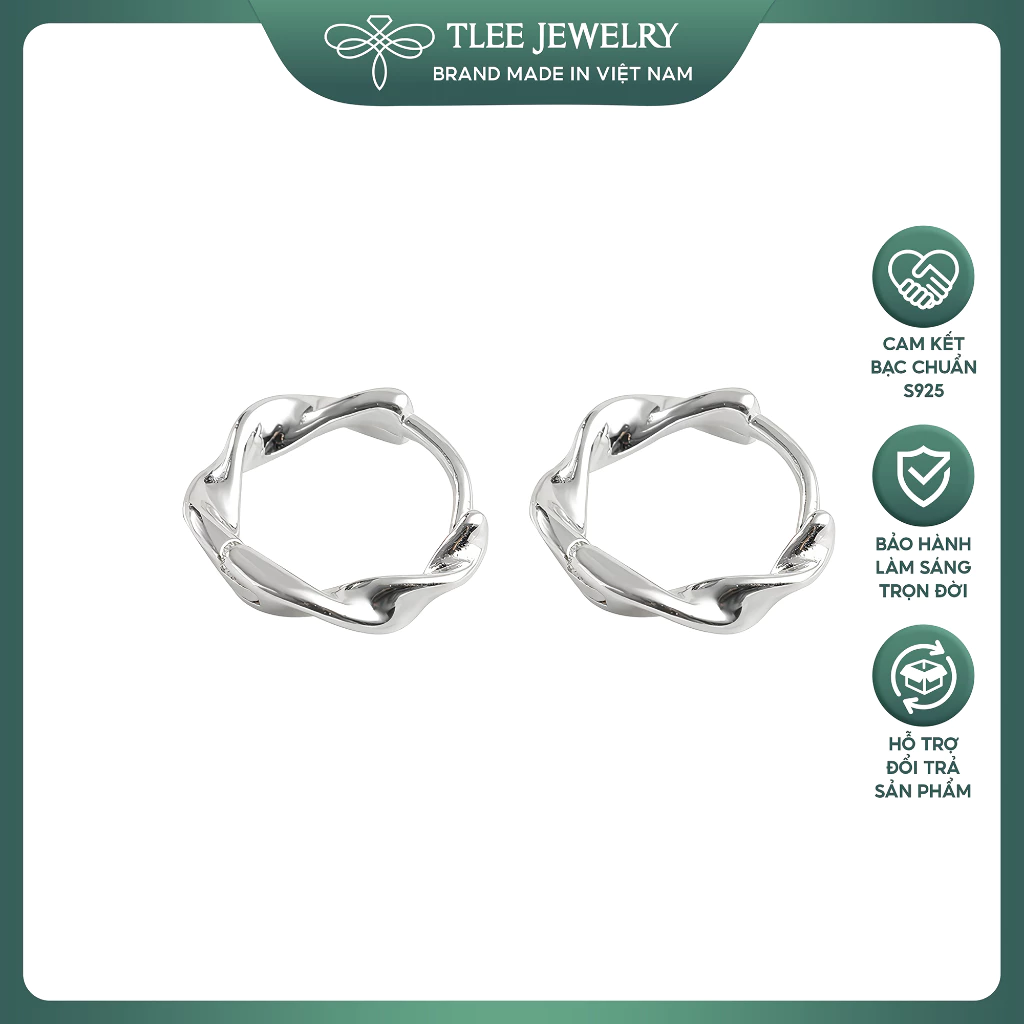 Khuyên tai bạc nữ TLEE tròn TWISTED cá tính TLEE JEWELRY B0114